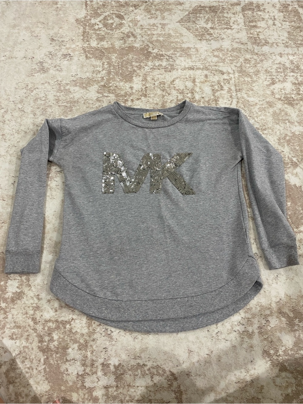 Michael Kors Gray Sequin MK Logo Long Sleeve Sweatshirt